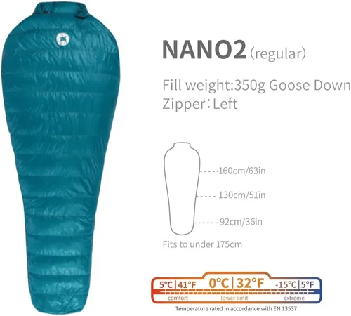 Vista 7 de NANO2 - Saco de dormir de plumón de ganso para adultos, 800 fp