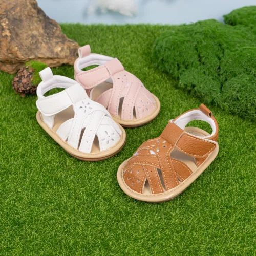 Vista 31 de Meckior Sandalias de verano con punta abierta y suave de piel sintética para bebés y niñas pequeñas