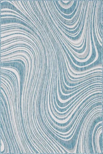 Vista 25 de Unique Loom colección moderna para exteriores - Alfombra de área para piscina (2 pies x 6 pies 1 pulgada alfombra de pasillo, color azul/marfil)