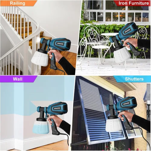 Vista 5 de VONFORN Pulverizador de pintura, pistola de pulverización HVLP de 700 W con juntas de limpieza y soplado, 4 boquillas y 3 patrones, fácil