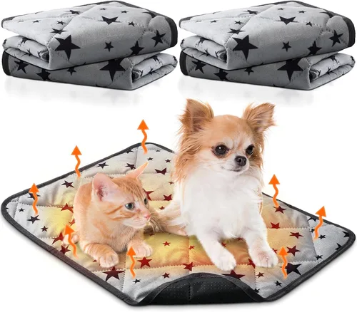 Vista 15 de Namalu Paquete de 4 camas autocalentantes para gatos, alfombrilla térmica para gatos con patrón de estrellas, suave almohadilla térmica para jaula