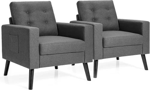 Vista 9 de Giantex Silla decorativa moderna, silla tapizada para sala de estar, sofá individual con botones, para leer en el dormitorio, habitación