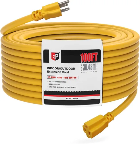 Vista 18 de EP 50 Ft Heavy Duty Outdoor Extension Cord, 12/3 SJTW Black 3-Prong Negro