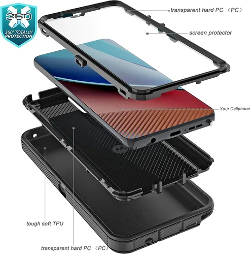 Vista 5 de Funda para Moto G Stylus 5G 2023 (sin protector de pantalla) con funda duradera de 3 capas a prueba de caídas, a prueba de golpes, funda de goma