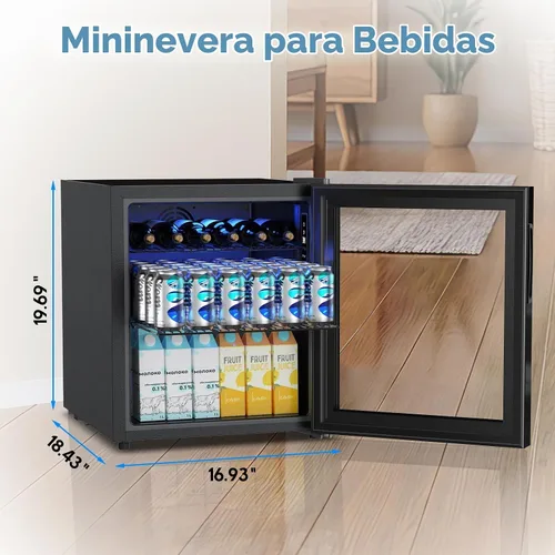 Vista 7 de Velivi Mini refrigerador con puerta de cristal, nevera pequeña, escritorio