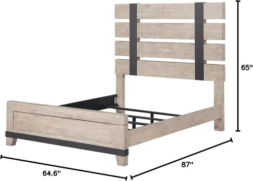 Vista 2 de Roundhill Furniture Arbela - Cama con paneles de listones de madera, tamaño Queen, roble desgastado