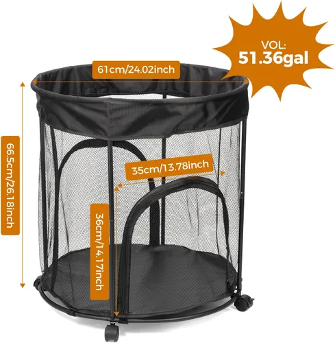 Vista 2 de Carrito de almacenamiento de bolas, organizador de bolas con ruedas 51.36gal 2 Side Opening Ball Basket for Garage, Playground and Outdoor, Ball