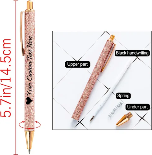 Vista 5 de Bolígrafo personalizado, 1 unidad, bolígrafo personalizado con logotipo de mensaje de nombre comercial impreso, carcasa de metal brillante de tinta