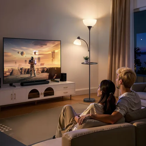 Vista 6 de Luvkczc Lámpara de pie de 72 pulgadas con mesa, luces de lectura ajustables, lámparas de pie modernas para sala de estar, dormitorio, oficina, Marrón