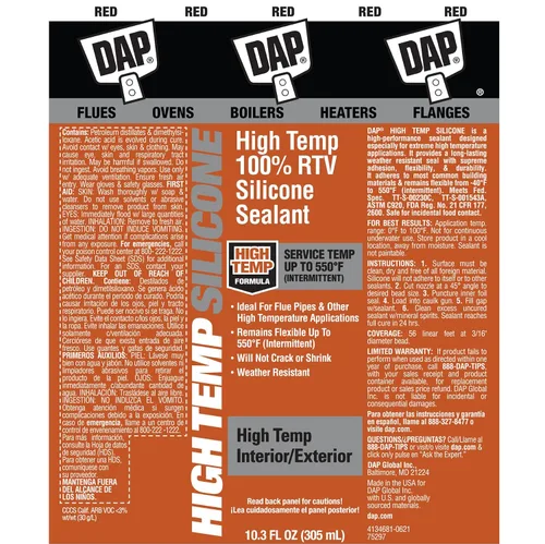 Vista 7 de DAP Sellador de silicona 100% RTV de alta temperatura, 10.3 onzas, rojo (7079808013)