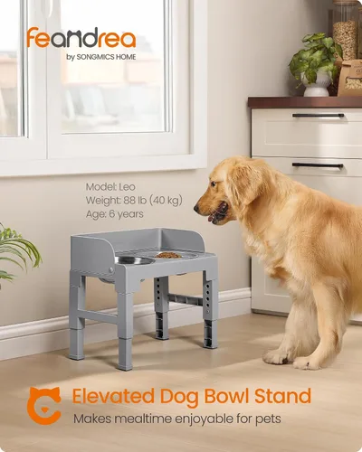 Vista 2 de Feandrea Cuencos para perros elevados, altura ajustable, diseño inclinado Gris (Dove Gray)