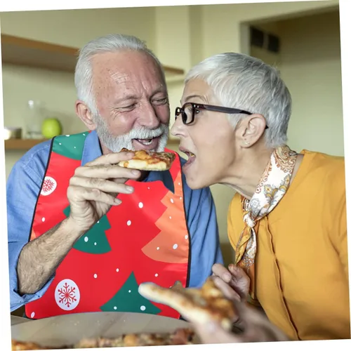 Vista 5 de Healifty 2 baberos de Navidad para adultos mayores protectores de alimentación ajustables diseño festivo árbol de Navidad de Papá Noel para uso a
