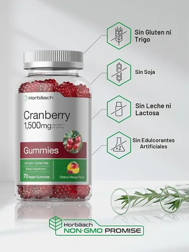 Vista 5 de Horbäach Gomitas de arándano 70 unidades Suplemento vegano, sin OMG y sin gluten Fórmula de extracto de alta potencia