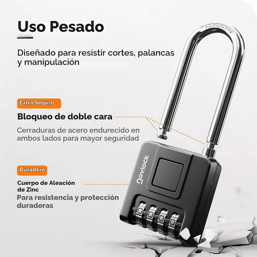 Vista 4 de Cerradura de combinación de grillete largo de 2.76 pulgadas, candado combinado para exteriores