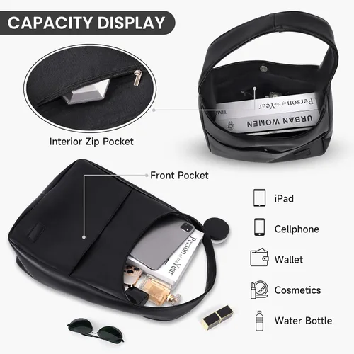 Vista 4 de Bolso de mano de piel sintética para mujer, bolso de hombro para universidad, bolso de mano de cuero Hobo, bolso de mano de trabajo
