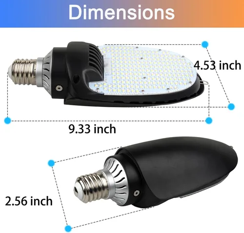 Vista 6 de Lámpara LED de reacondicionamiento de maíz Shoebox, 30 W/45 W/60 W de potencia seleccionable, luz diurna de 5000 K, base Mogul giratoria E39 E26