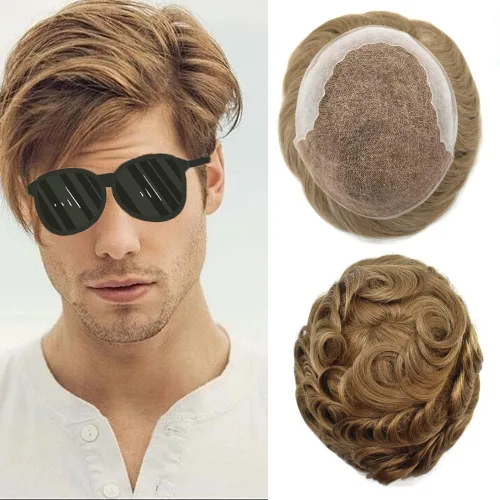Vista 14 de Mens Toupee Swiss Lace Mens Hair Piece Sistema de reemplazo de cabello para hombres Toupee para hombres Cabello humano nudo blanqueado protesis