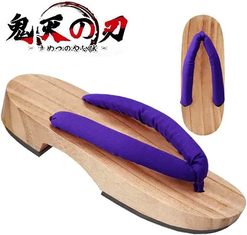 Vista 2 de Meaniny Zuecos de madera para mujer, estilo Kamado Kochou para cosplay, pantuflas Geta japonesas