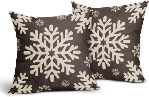 Vista 143 de Fundas de almohada decorativas de Navidad negras 40x40 cm con copos de nieve blancos de Navidad, juego de 2, temática rústica de invierno