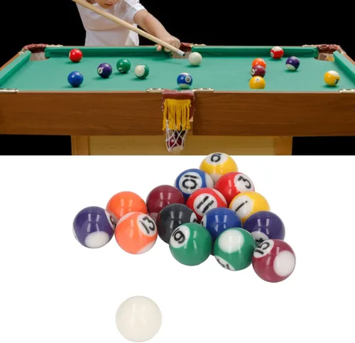 Vista 6 de Juego de 16 mini bolas de billar de 0.98 pulgadas, mini bolas de billar de resina con 8 colores para diversión familiar, entretenimiento