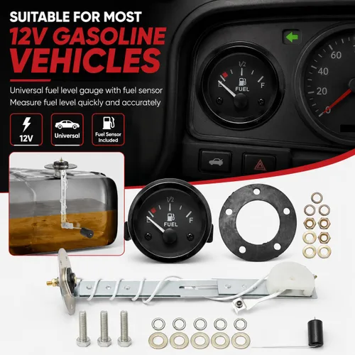 Vista 4 de Hoypeyfiy - Medidor de nivel de combustible universal de 2 pulgadas 52 mm para coche y SUV con sensor de combustible E-1/2-F puntero 12 V