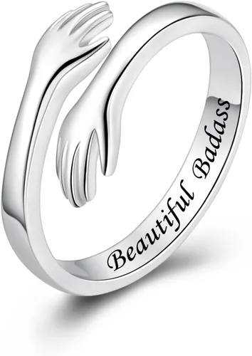 Vista 70 de Anillos de abrazo de plata esterlina S925 para mujeres, adolescentes y niñas, anillo ajustable para nieta, hija, esperanza, promesa, amistad, anillo