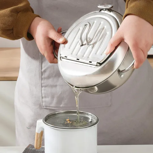 Vista 2 de Prodent Olla para freidora, olla de acero inoxidable de 3.4 L, con termómetro, olla de tempura con tapa de rejilla de goteo de aceite, freidora
