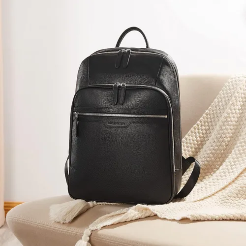Vista 3 de BOSTANTEN Mochila de cuero para hombre 15.6 pulgadas Mochila para portátil de viaje Bolsa universitaria Negro