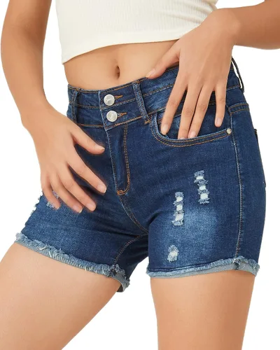 Vista 3 de PHOENISING - Shorts elásticos de mezclilla para mujer talla 2 a 16