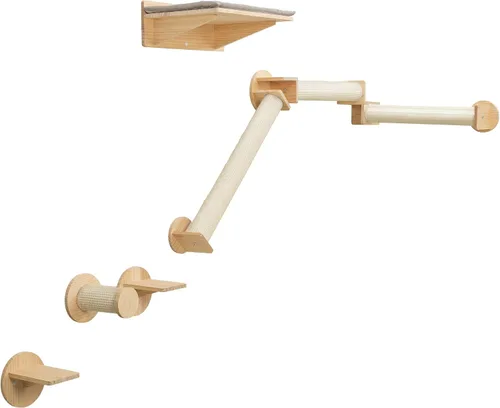Vista 6 de Trixie Juego de muebles de pared para gatos 1 – Juego de escalada personalizable para gatos – con poste rascador escalable y plataforma elevada