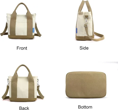 Vista 6 de Pequeña y bonita bolsa de lona con bolsillos para mujer, mini bolso cruzado casual al hombro, bolso de mensajero, bolso de mano de trabajo