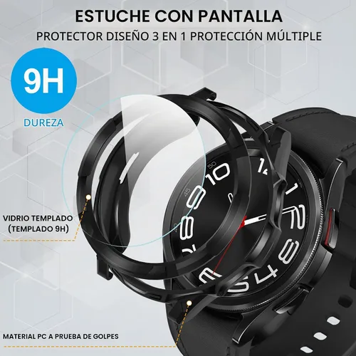 Vista 2 de Suoman Funda 3 en 1 para Samsung Galaxy Watch 6 Classic de 1.850 in, protector de pantalla de vidrio templado HD, cubierta protectora completa