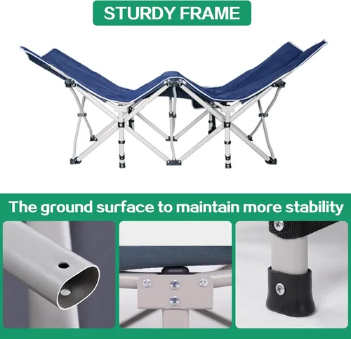 Vista 5 de Paquete de 2 catres de camping con colchón para dormir con almohadilla cómoda, cama de campamento resistente para adultos, catre plegable para casa