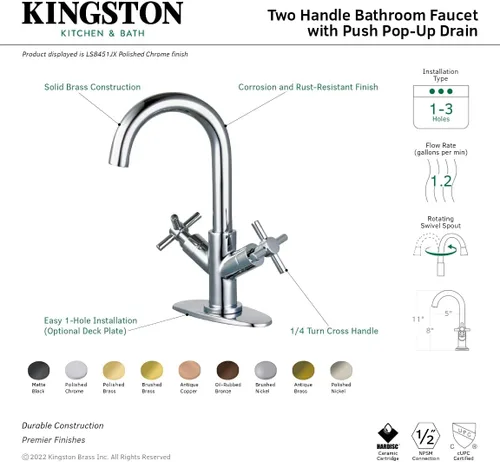 Vista 3 de Fauceture LS8453JX Concord - Grifo de baño de dos manijas con cierre de presión, latón cepillado