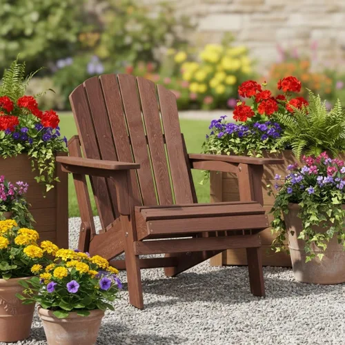 Vista 9 de Oversize Wooden Outdoor Folding Adirondack Chair – Pre-Assembled BackRest & SeatBoard for Garden, Backyard, Porch, Pool, Deck, Firepit – Sturdy Brown