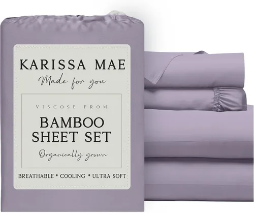 Vista 28 de KARISSA MAE Juego de sábanas de viscosa de bambú de lujo, 100% certificado FSC, refrescante, lujosamente suave, bolsillos profundos de 18 pulgadas