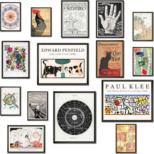 Vista 8 de LANCHI95 Juego de 15 piezas de arte de pared de obra maestra vintage, famosas reproducciones de pintura al óleo, impresiones de galería de pinturas