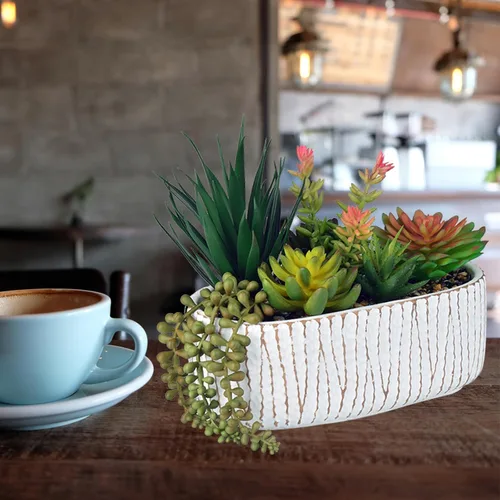 Vista 4 de Plantas artificiales para el hogar, suculentas artificiales de 8.7 pulgadas en macetas para decoración de escritorio de oficina y decoración