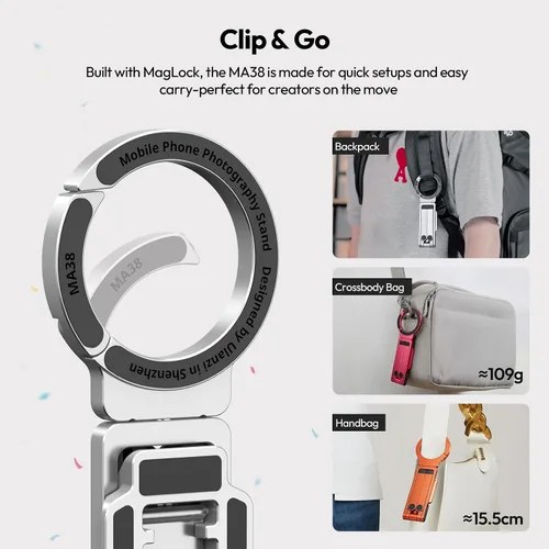 Vista 5 de ULANZI MA38 - Trípode magnético para teléfono para iPhone, mini trípode portátil para Magsafe con tornillo de doble cara de 1/4 pulgadas, gancho