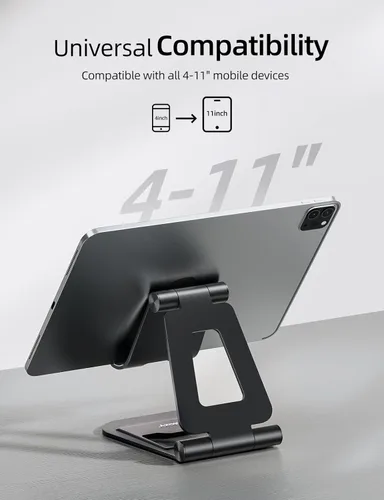 Vista 3 de Nulaxy Soporte plegable doble de aluminio para iPad, soporte para tablet de escritorio totalmente ajustable, accesorios para tableta de oficina