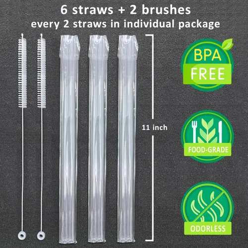 Vista 3 de LEPCY Pajitas reutilizables de 11 pulgadas para vaso Stanley y Simple Modern de 30 onzas. 6 popotes de repuesto de plástico + 2 cepillos