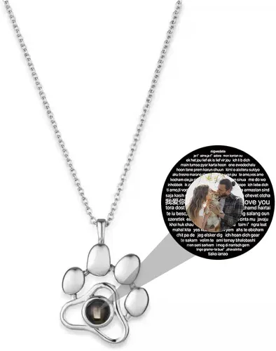 Vista 2 de Collar de proyección de fotos personalizado, collar de foto con estampado de huella de perro, collar conmemorativo para mascotas, regalo de gato