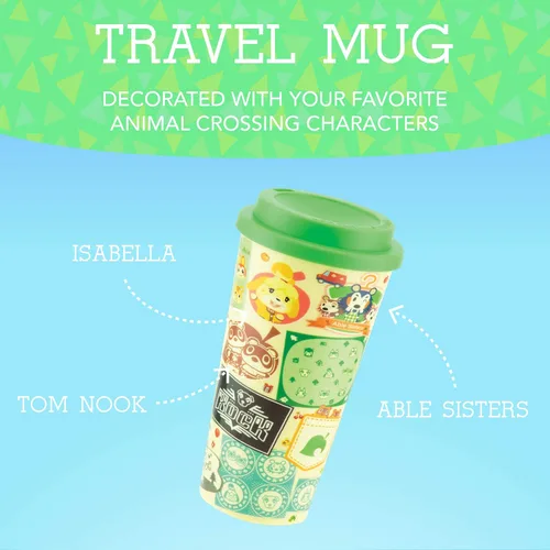 Vista 3 de Paladone PP7723NN Animal Crossing Taza de viaje con licencia oficial, Plástico, Multicolor, 350 ml