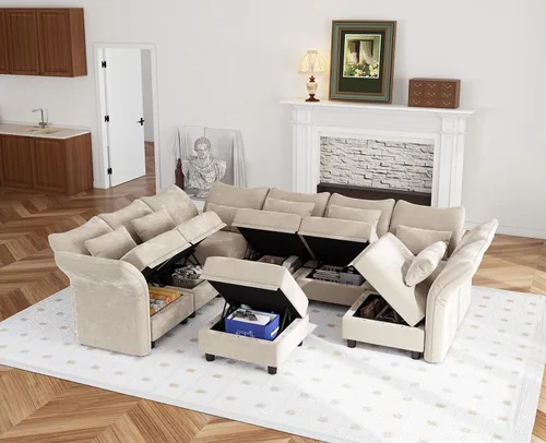 Vista 2 de LLappuil Sofá modular otomano con almacenamiento, módulo otomano grande de felpilla para sofá modular, pieza de sofá seccional reversible extraíble