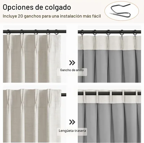 Vista 4 de Cortinas plisadas de lino totalmente opacas beige de 72 pulgadas de largo