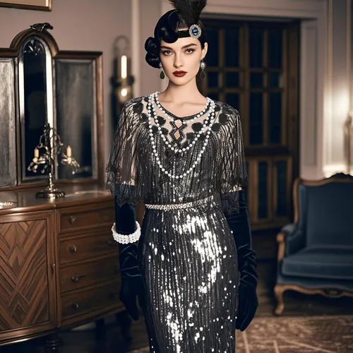Vista 7 de Conjunto de flapper para mujer, diadema de los años 20, accesorios de disfraz para fiesta de Halloween, cosplay