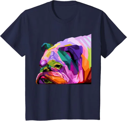 Vista 57 de Camiseta de retrato pop artístico de bulldog británico inglés para dueños de perros, Negro, S