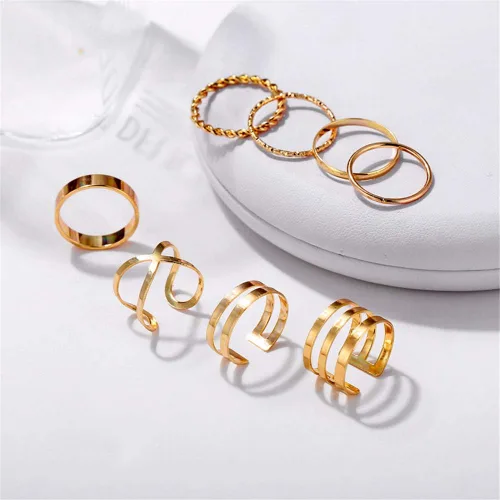 Vista 4 de FINETOO 8 PCS Simple Knuckle Midi Ring Set Vintage Plated GoldSilver for WomenGirl Finger Stackable Rings Set DIY Jewelry Gifts