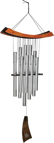 Vista 3 de Campanillas de viento Woodstock Chimes Eastern Energy Healing para exteriores de 34" de bronce mediano, sonido ligero armónico, decoración al aire
