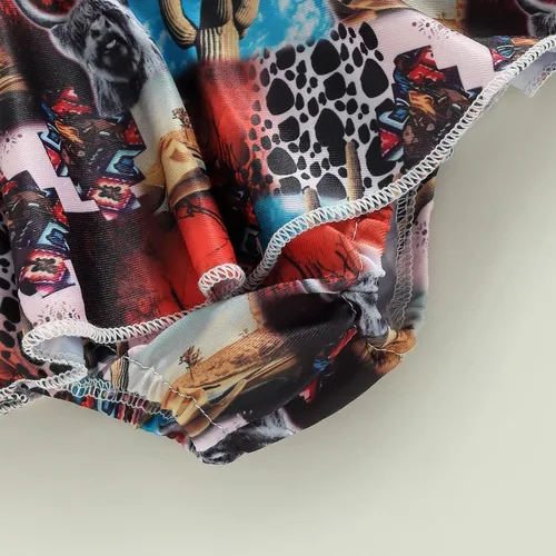 Vista 6 de Meiweileya Traje de baño de dos piezas con volantes y estampado de leopardo para niña pequeña